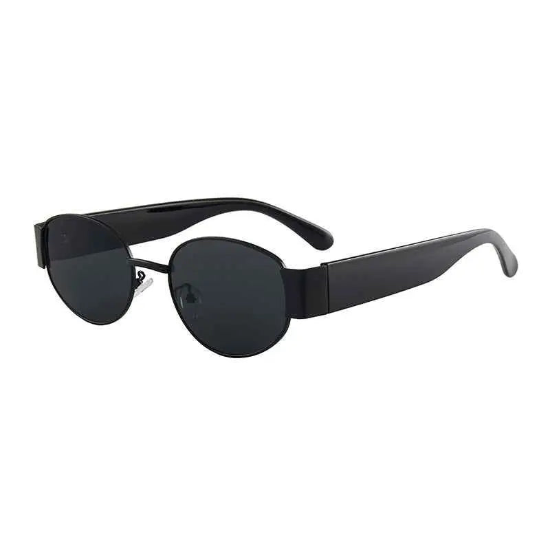 Black oval-shaped retro round designer sunglasses with dark gray lenses and sleek modern frame from trend den Black