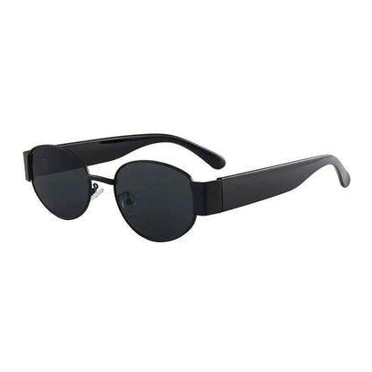 Black oval-shaped retro round designer sunglasses with dark gray lenses and sleek modern frame from trend den Black
