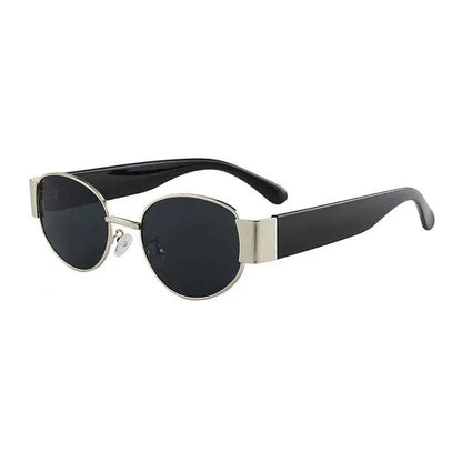 Black and silver retro round designer sunglasses with oval lenses from trend den for stylish sun protection Black