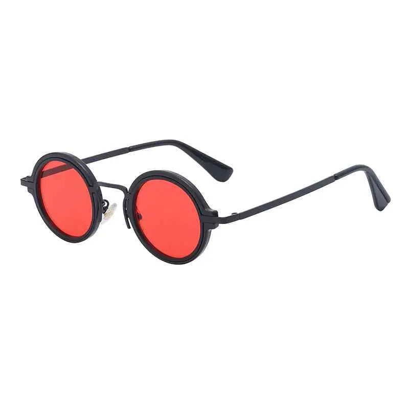 Black retro round-rim sunglasses with vibrant red lenses and uv protection from trend den