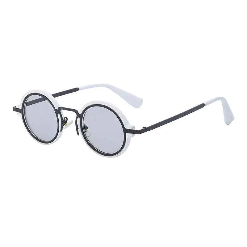 Black and white retro round-rim sunglasses with gray tinted lenses and uv protection from trend den C5