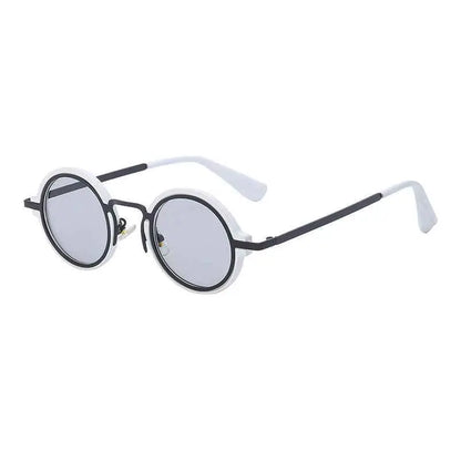 Black and white retro round-rim sunglasses with gray tinted lenses and uv protection from trend den C5