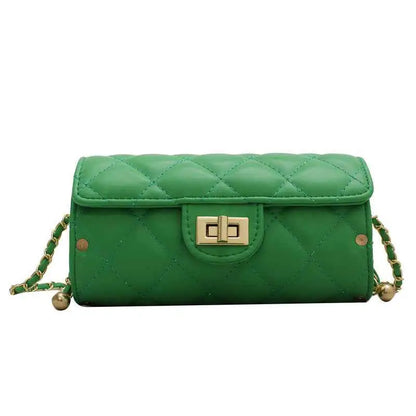 Vibrant green quilted rhombus-pattern structured crossbody bag with gold-tone hardware and chain strap from trend den Green