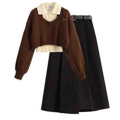 Winter Sweater Vest and Dress Three-Piece Set
