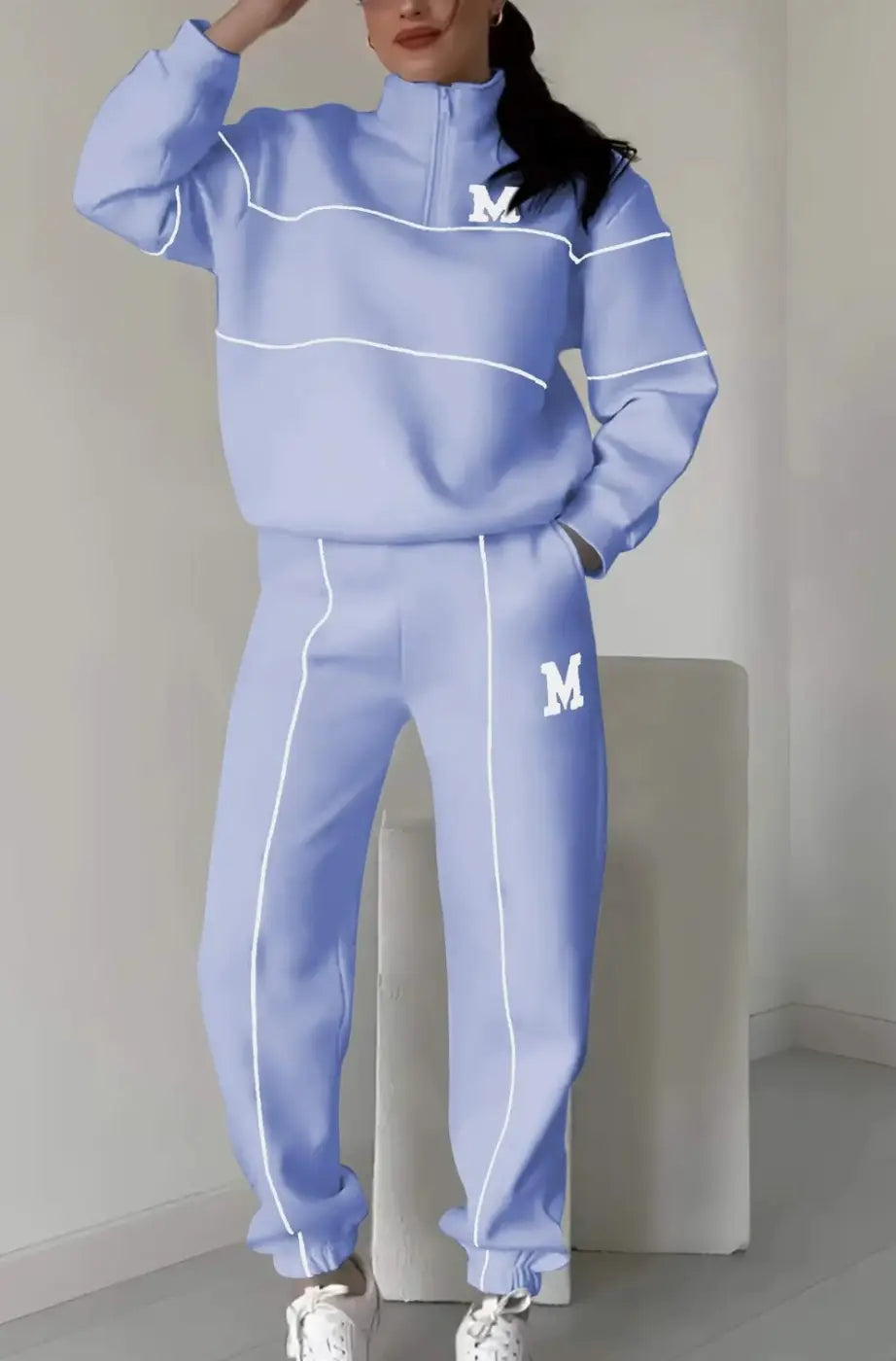 Baggy Pullover Sweatshirt & Fashion Sweatpants Set - Light Blue / L - pullover sweatshirt, fashion sweatpants, hoodless Light Blue