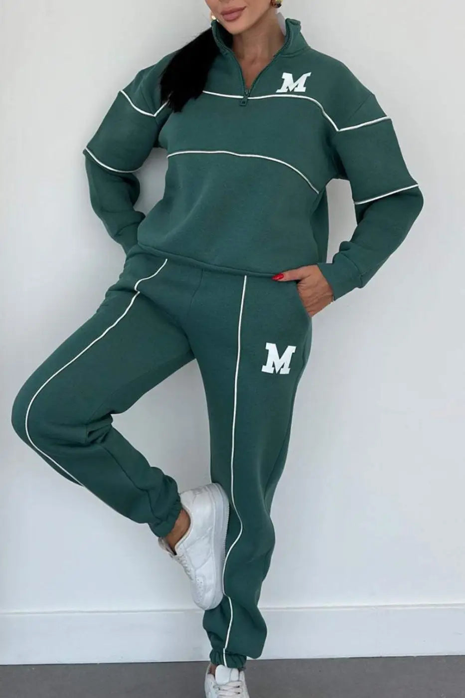 Baggy Pullover Sweatshirt & Fashion Sweatpants Set - Green / L - pullover sweatshirt, fashion sweatpants, hoodless Green