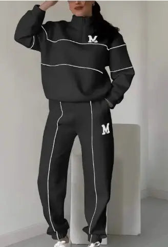 Baggy Pullover Sweatshirt & Fashion Sweatpants Set - Black / L - pullover sweatshirt, fashion sweatpants, hoodless Black