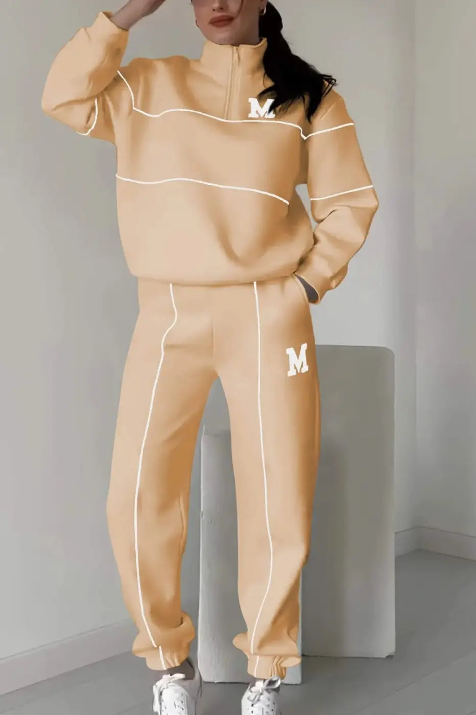 Baggy Pullover Sweatshirt & Fashion Sweatpants Set - Orange / L - pullover sweatshirt, fashion sweatpants, hoodless Orange