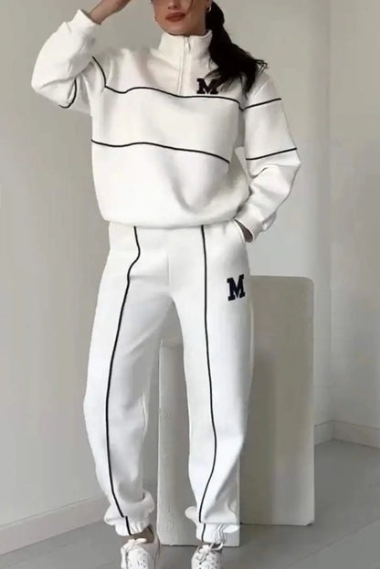 Baggy Pullover Sweatshirt & Fashion Sweatpants Set - White / L - pullover sweatshirt, fashion sweatpants, hoodless White