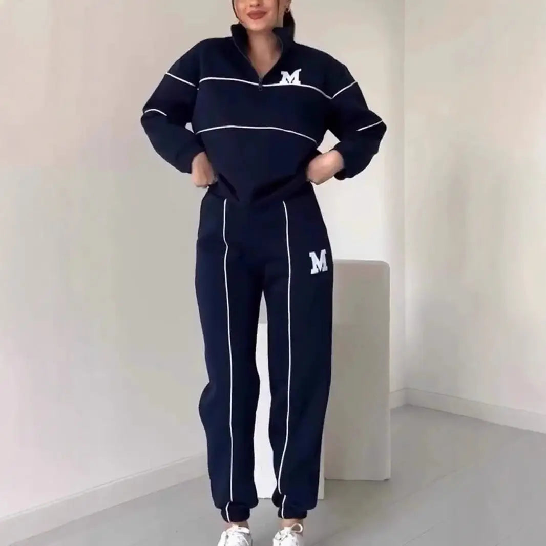 Baggy Pullover Sweatshirt & Fashion Sweatpants Set - Navy Blue / L - pullover sweatshirt, fashion sweatpants, hoodless Navy Blue