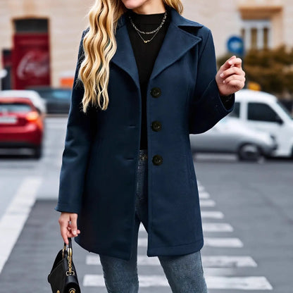 French-Style Vintage Notch-Collar Coat | Relaxed Fit Navy Commuter Jacket - relaxed fit, french-style vintage, elegant