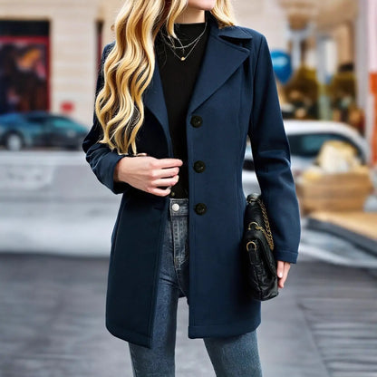 French-Style Vintage Notch-Collar Coat | Relaxed Fit Navy Commuter Jacket - relaxed fit, french-style vintage, elegant