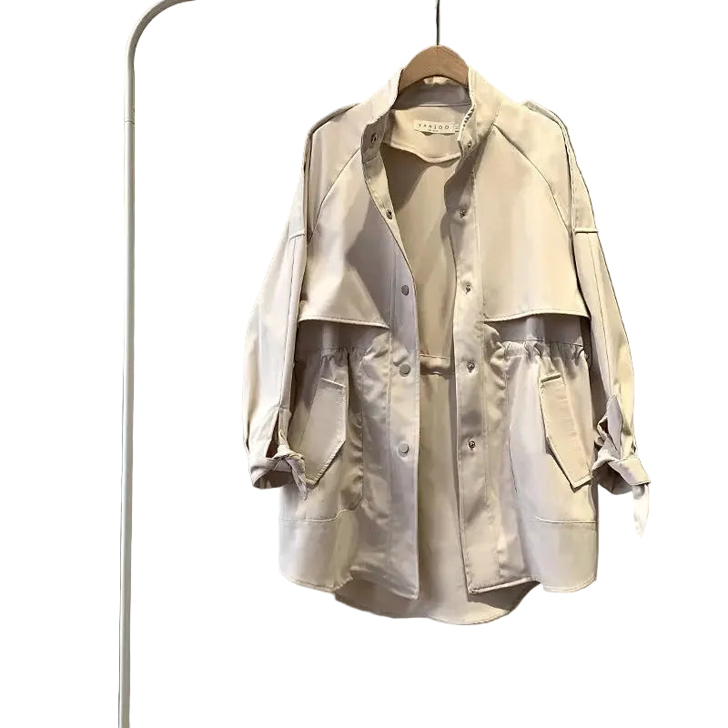 Loose Slimming Trench Coat | Medium Length Straight-Cut Jacket - Cream apricot / L - slimming trench, trench coat, Cream apricot