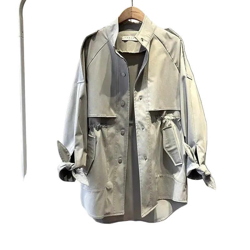 Loose Slimming Trench Coat | Medium Length Straight-Cut Jacket - Green / L - slimming trench, trench coat, loose Green