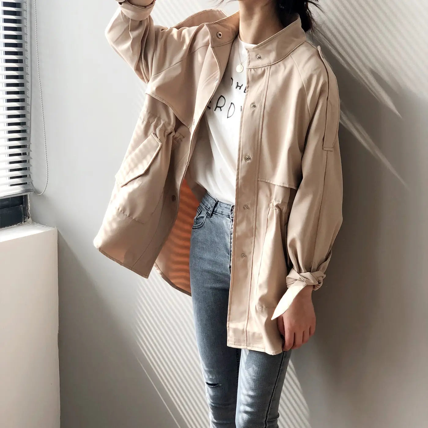 Loose Slimming Trench Coat | Medium Length Straight-Cut Jacket - slimming trench, trench coat, loose slimming, south