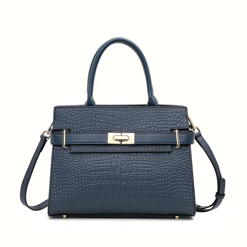 Spacious Crocodile-Embossed Leather Tote | Urban Minimalist Handbag - Blue - leather tote, south african, genuine Blue