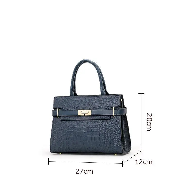 Spacious Crocodile-Embossed Leather Tote | Urban Minimalist Handbag - Blue - leather tote, south african, genuine Blue