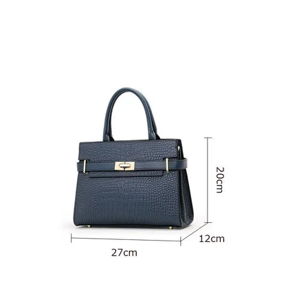 Spacious Crocodile-Embossed Leather Tote | Urban Minimalist Handbag - Blue - leather tote, south african, genuine Blue