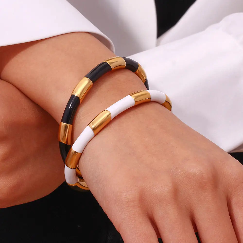 18K Gold Segmented Drip Bracelet | Stainless Steel Open Solid Bangle - stainless steel, segmented drip, drip bracelet,