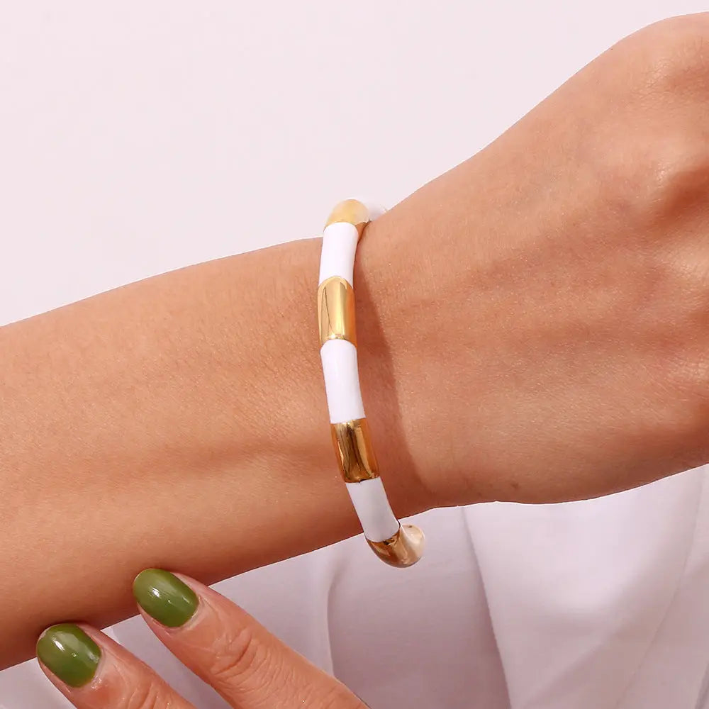 18K Gold Segmented Drip Bracelet | Stainless Steel Open Solid Bangle - stainless steel, segmented drip, drip bracelet,