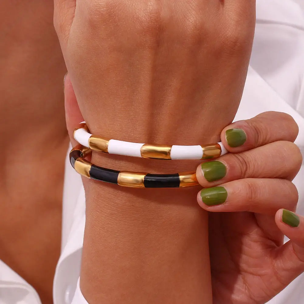 18K Gold Segmented Drip Bracelet | Stainless Steel Open Solid Bangle - stainless steel, segmented drip, drip bracelet,