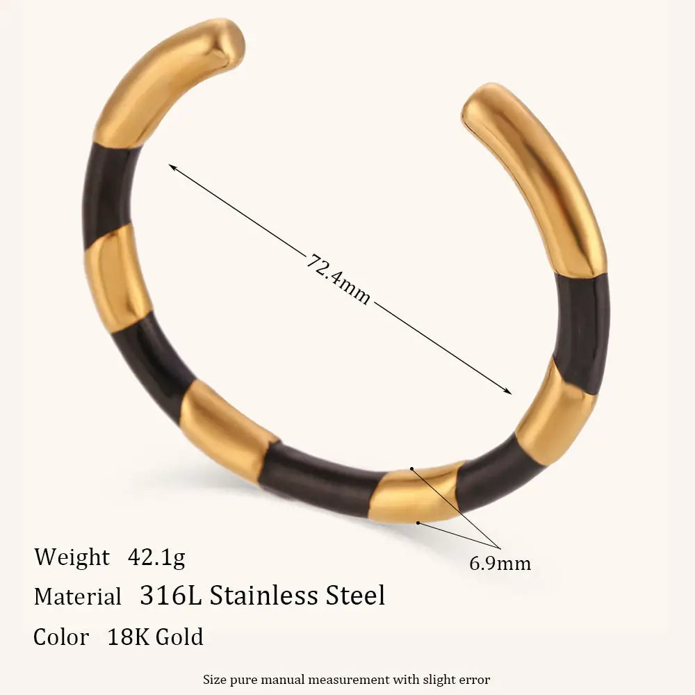 18K Gold Segmented Drip Bracelet | Stainless Steel Open Solid Bangle - stainless steel, segmented drip, drip bracelet,