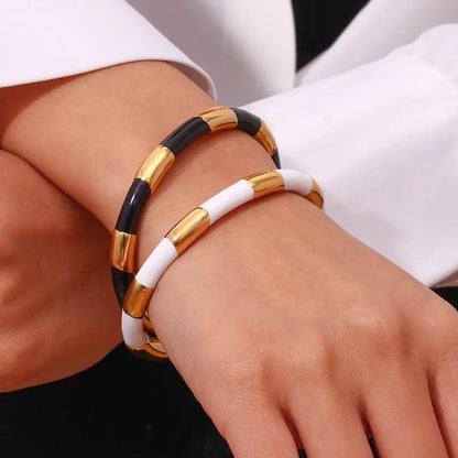 18K Gold Segmented Drip Bracelet | Stainless Steel Open Solid Bangle - stainless steel, segmented drip, drip bracelet,