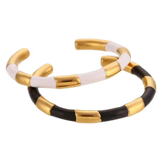18K Gold Segmented Drip Bracelet | Stainless Steel Open Solid Bangle - stainless steel, segmented drip, drip bracelet,