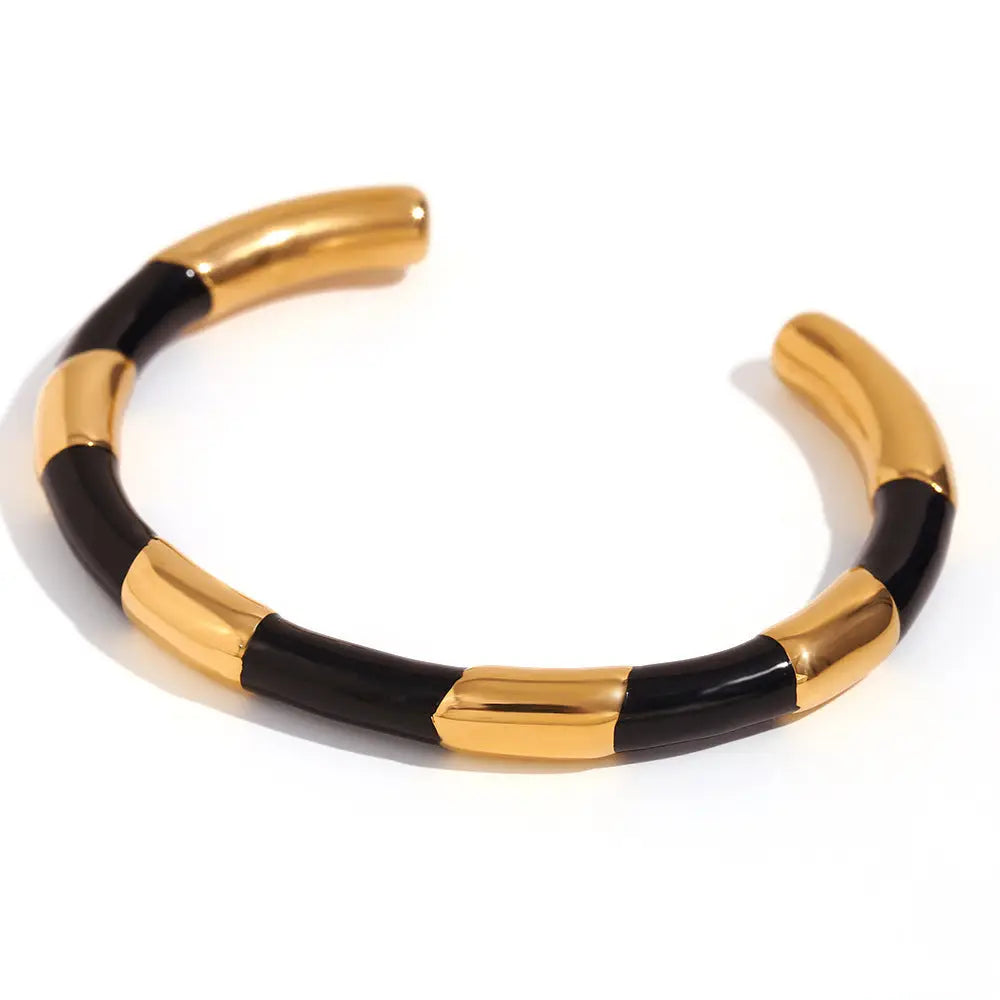 18K Gold Segmented Drip Bracelet | Stainless Steel Open Solid Bangle - Black / stainless steel, segmented drip, drip Gold Black