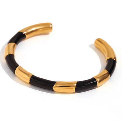 18K Gold Segmented Drip Bracelet | Stainless Steel Open Solid Bangle - Black / stainless steel, segmented drip, drip Gold Black