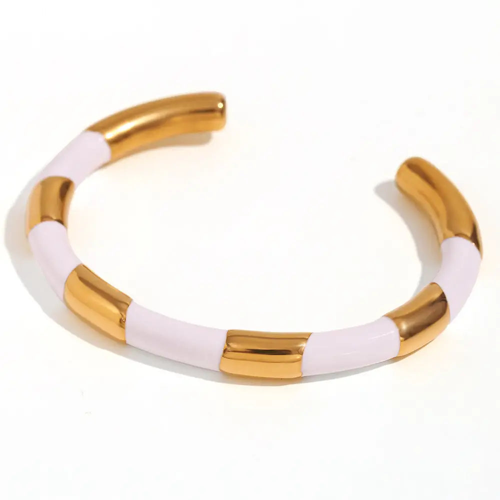 18K Gold Segmented Drip Bracelet | Stainless Steel Open Solid Bangle - Golden White / stainless steel, segmented drip, Golden White