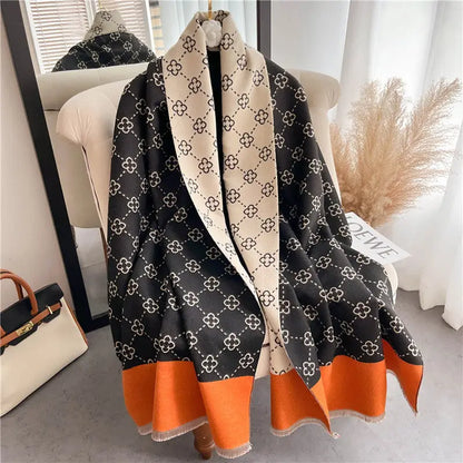 Thickened Double-Sided Cashmere-Feel Scarf | Tassel Edge Wrap - Black orange edge - imitation cashmere, south african, Black orange edge