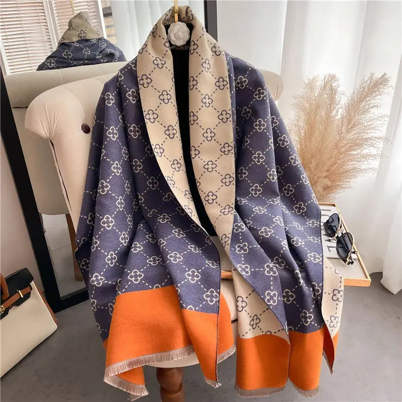 Thickened Double-Sided Cashmere-Feel Scarf | Tassel Edge Wrap - Blue - imitation cashmere, south african, africa, Blue