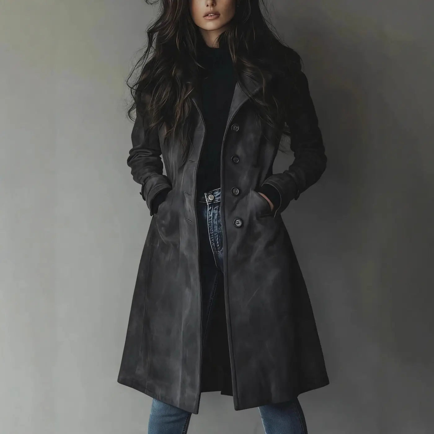 Western Style Long Trench Coat | Elegant British Commuter Windbreaker - trench coat, long trench, western style long,