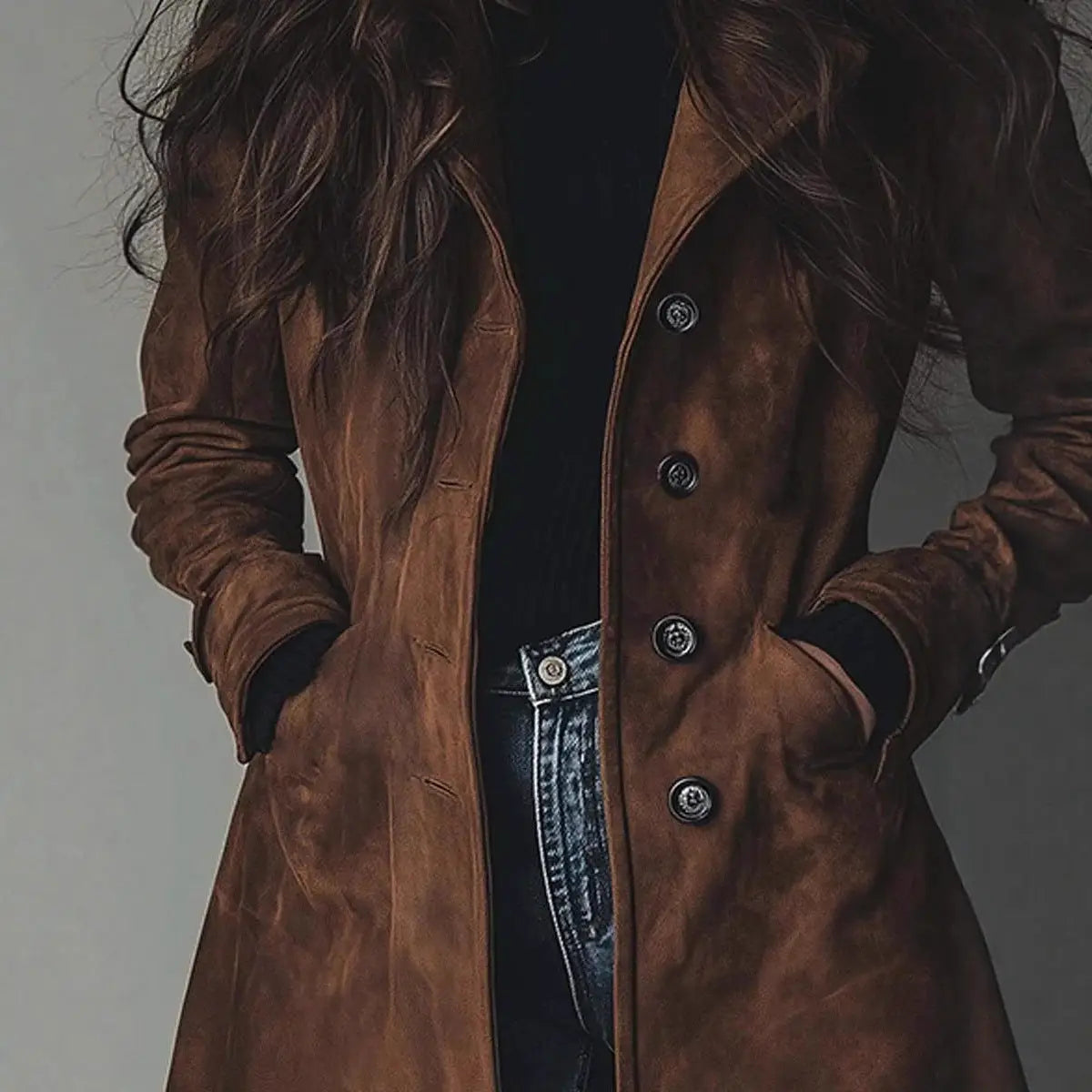 Western Style Long Trench Coat | Elegant British Commuter Windbreaker - trench coat, long trench, western style long,