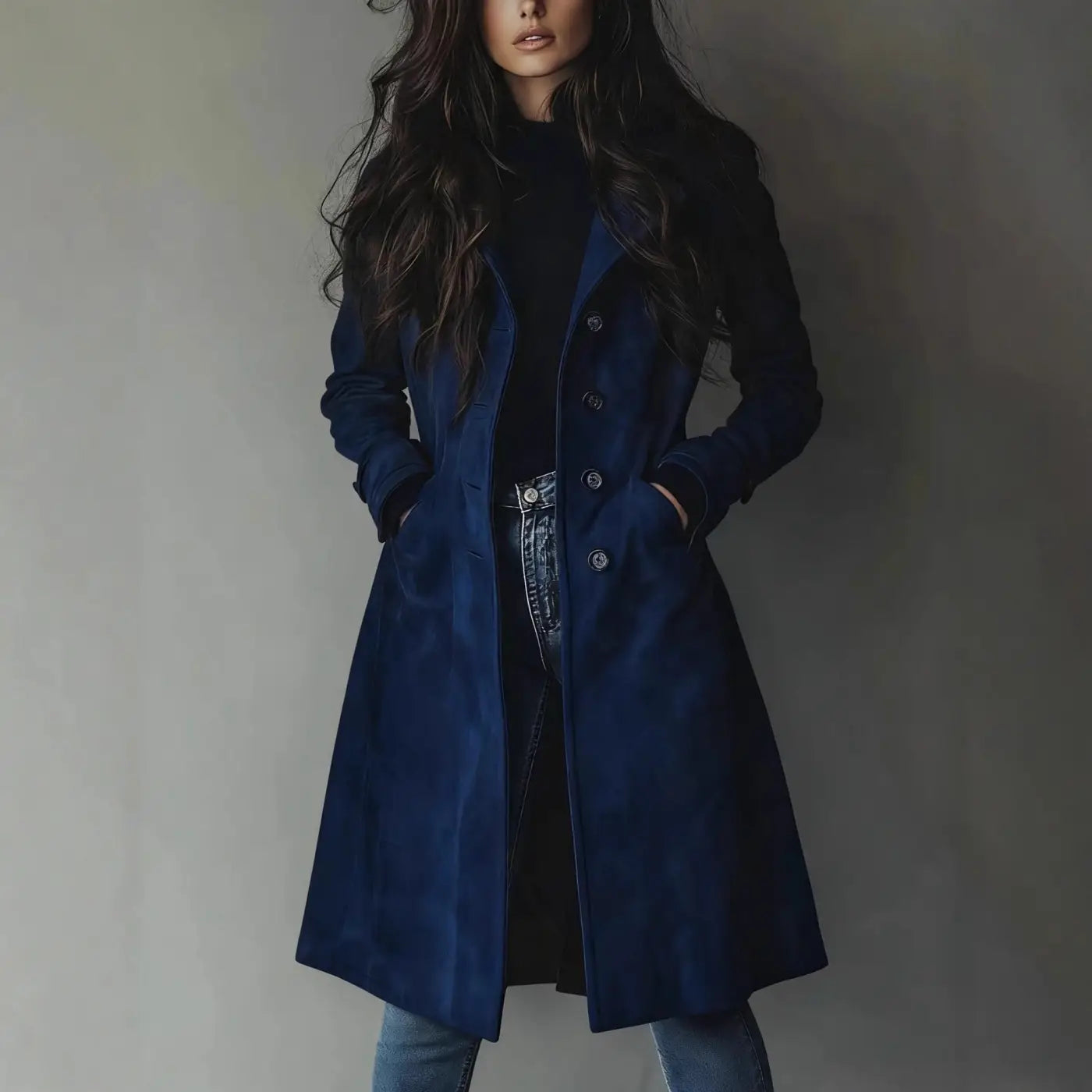 Western Style Long Trench Coat | Elegant British Commuter Windbreaker - trench coat, long trench, western style long,