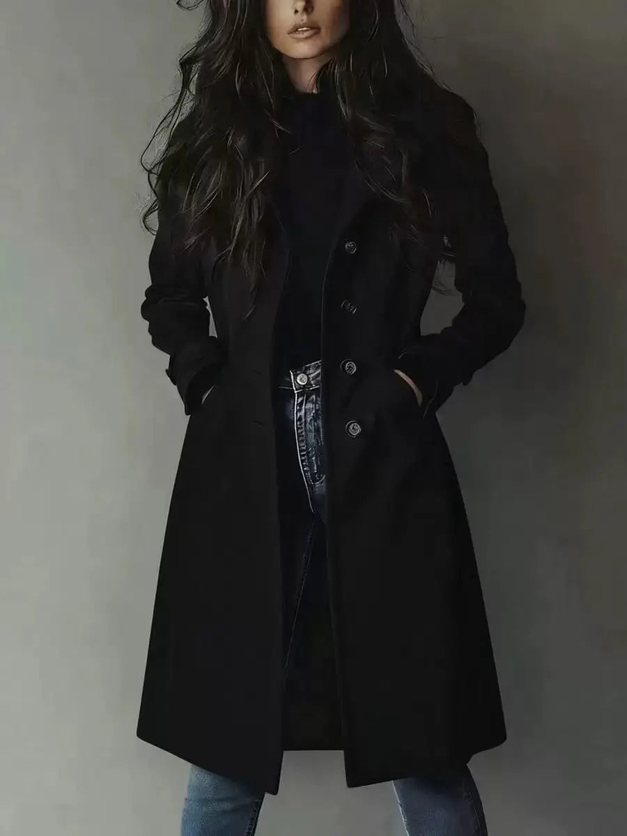Western Style Long Trench Coat | Elegant British Commuter Windbreaker - Black / L - trench coat, long trench, western Black
