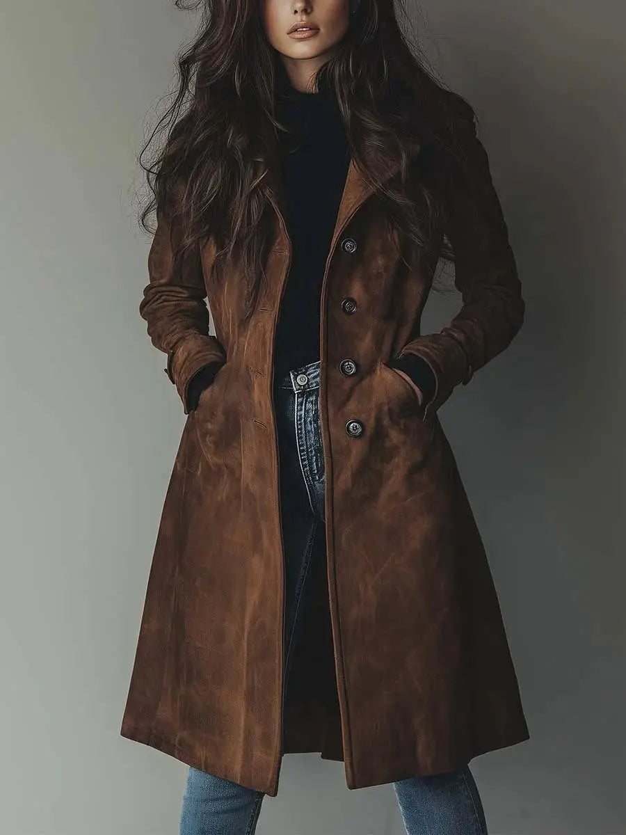 Western Style Long Trench Coat | Elegant British Commuter Windbreaker - Dark Brown / L - trench coat, long trench, Dark Brown