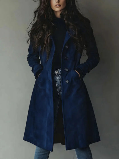 Western Style Long Trench Coat | Elegant British Commuter Windbreaker - Sapphire Blue / L - trench coat, long trench, Sapphire Blue