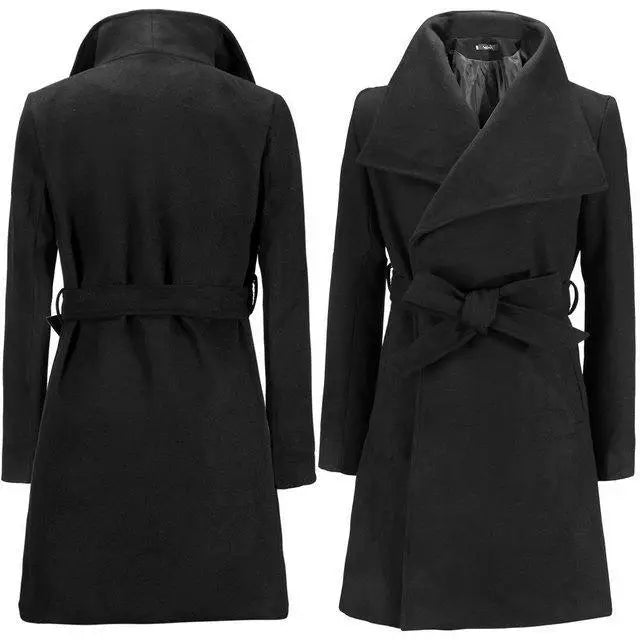Waist-Type Woolen Coat Jacket | Lengthened Urban Casual Dress - Black / L - urban casual, woolen coat, waist-type coat Black