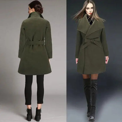 Waist-Type Woolen Coat Jacket | Lengthened Urban Casual Dress - Green / L - urban casual, woolen coat, waist-type coat Green