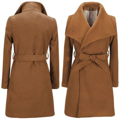 Waist-Type Woolen Coat Jacket | Lengthened Urban Casual Dress - Khaki / L - urban casual, woolen coat, waist-type coat Khaki